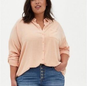 Torrid Women's Linen Drop Shoulder Button-Front‎ Shirt Size 3X Pink Long Sleeve